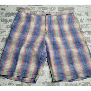 Tommy Bahama Linen Blend Blue Plaid Shorts Men's 36